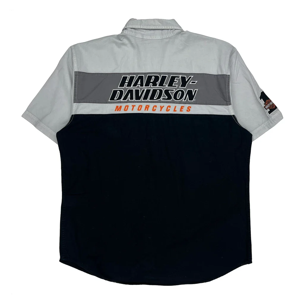 Motorcycles Harley Davidson Graphic Short Sleeve Shirt - Large Black Cotton - Image 2