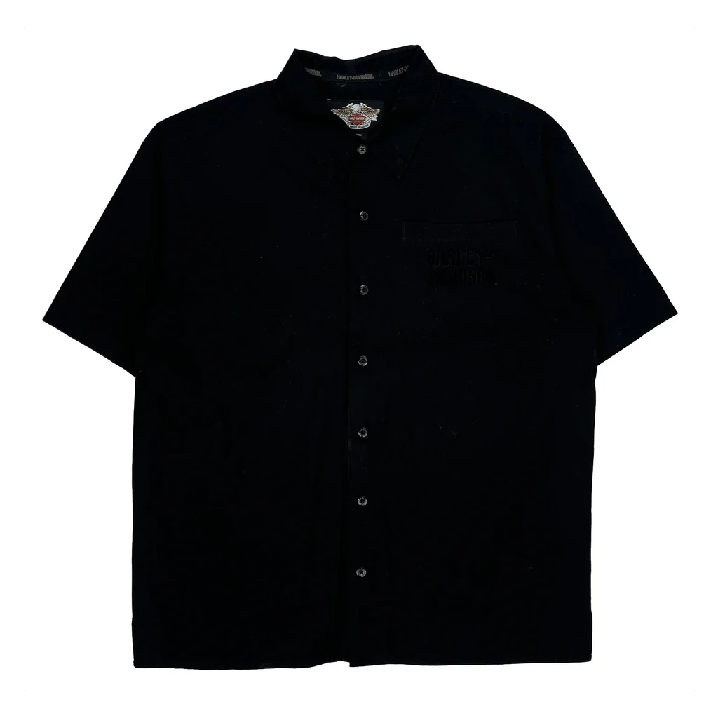 Motorcycles Harley Davidson Graphic Short Sleeve Shirt - Large Black Cotton