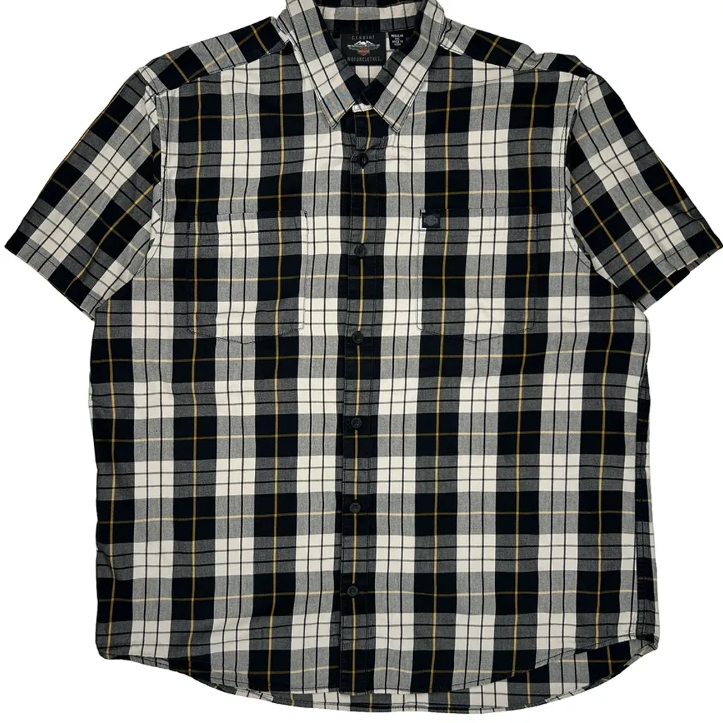 Motorcycles Harley Davidson Checked Short Sleeve Shirt - 2XL Black Cotton - Image 4