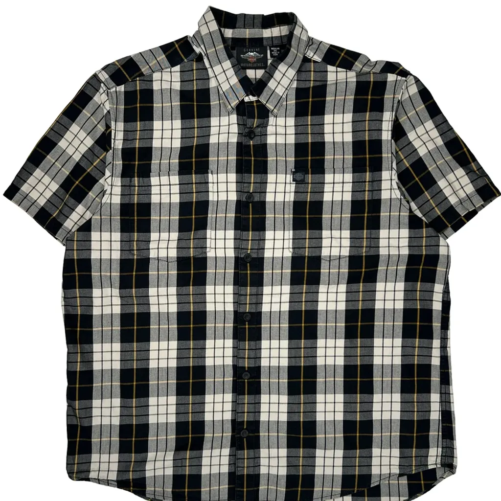 Motorcycles Harley Davidson Checked Short Sleeve Shirt - 2XL Black Cotton - Image 5