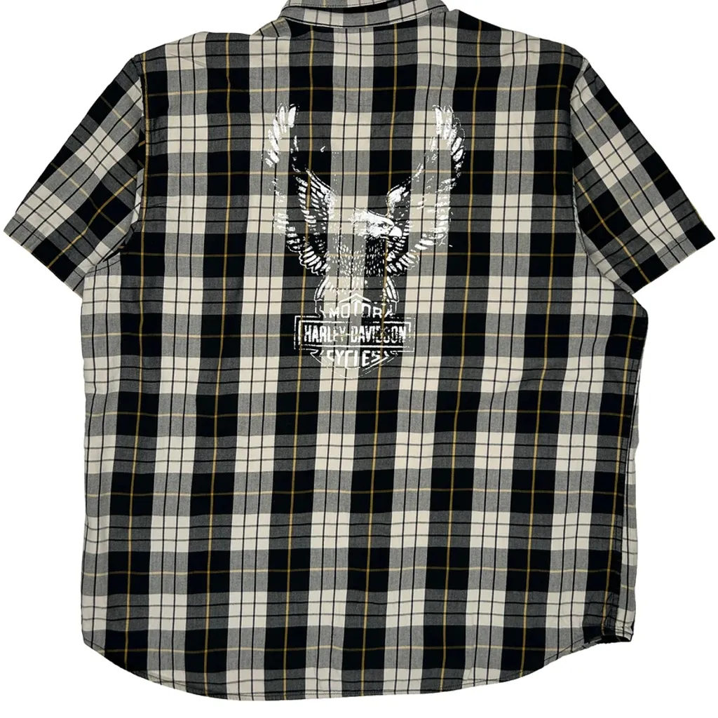 Motorcycles Harley Davidson Checked Short Sleeve Shirt - 2XL Black Cotton - Image 6