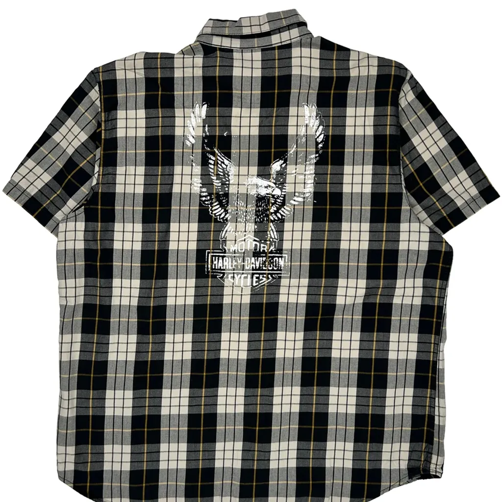 Motorcycles Harley Davidson Checked Short Sleeve Shirt - 2XL Black Cotton - Image 7