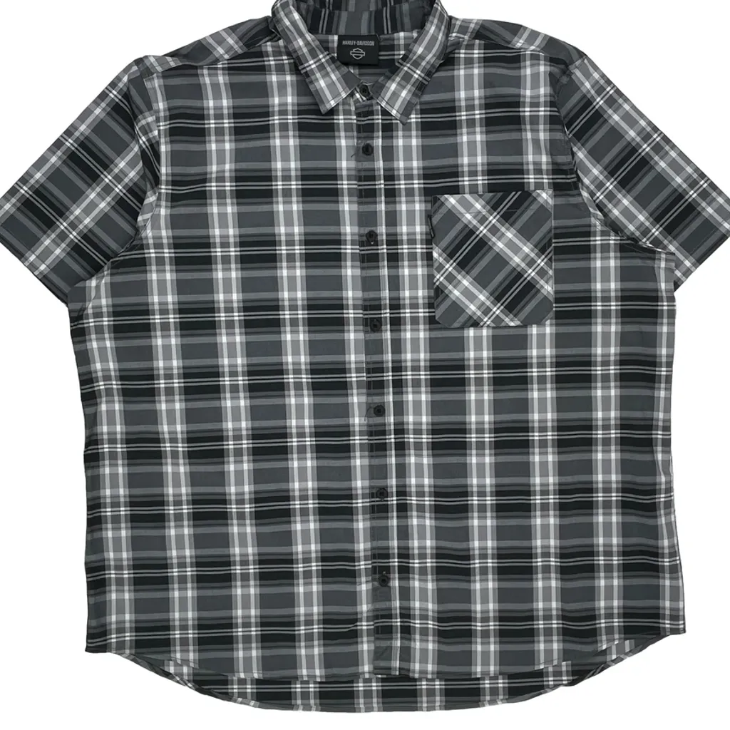 Motorcycles Harley Davidson Checked Short Sleeve Shirt - 2XL Black Cotton - Image 5
