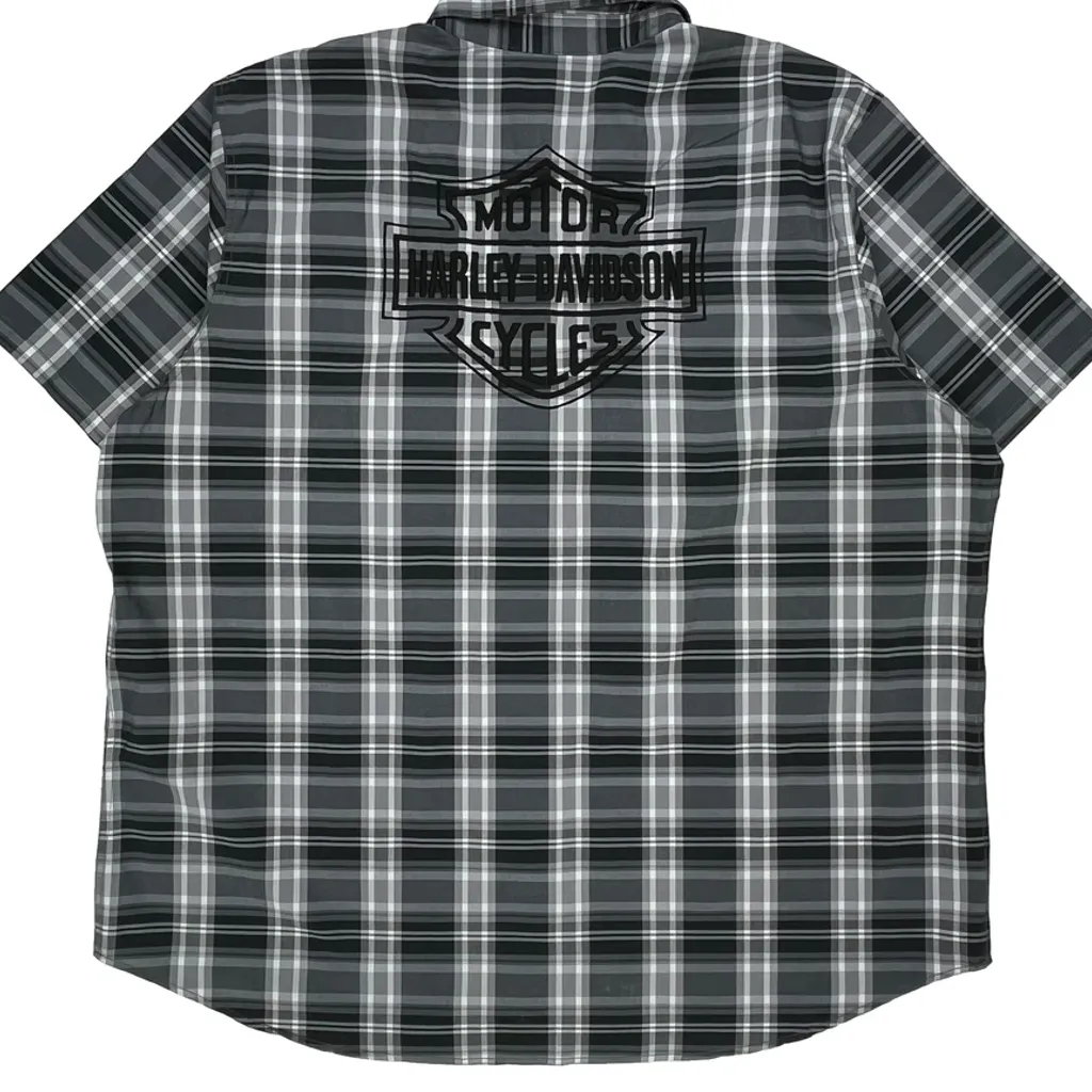 Motorcycles Harley Davidson Checked Short Sleeve Shirt - 2XL Black Cotton - Image 7