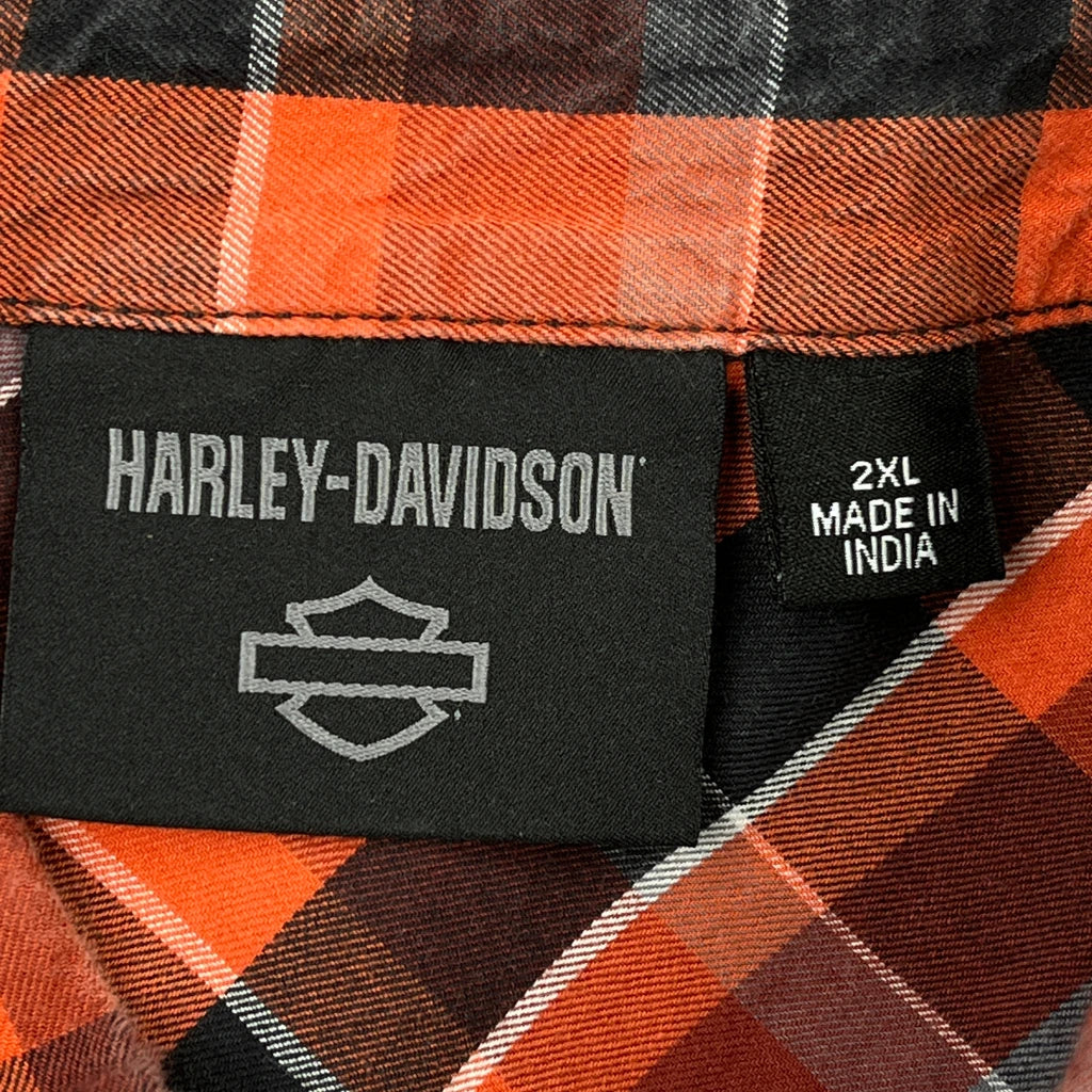 Motorcycles Harley Davidson Checked Short Sleeve Shirt - 2XL Red Cotton - Image 3