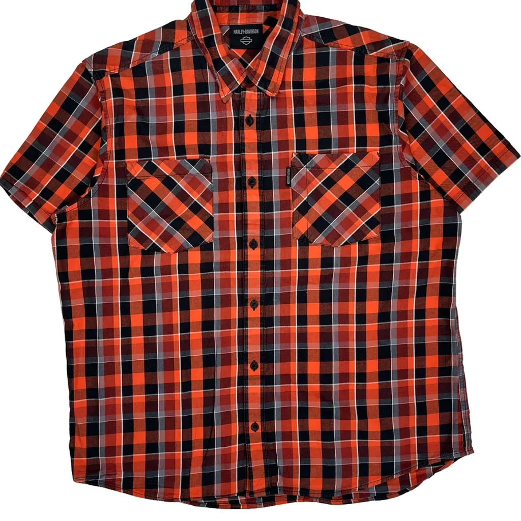 Motorcycles Harley Davidson Checked Short Sleeve Shirt - 2XL Red Cotton - Image 4