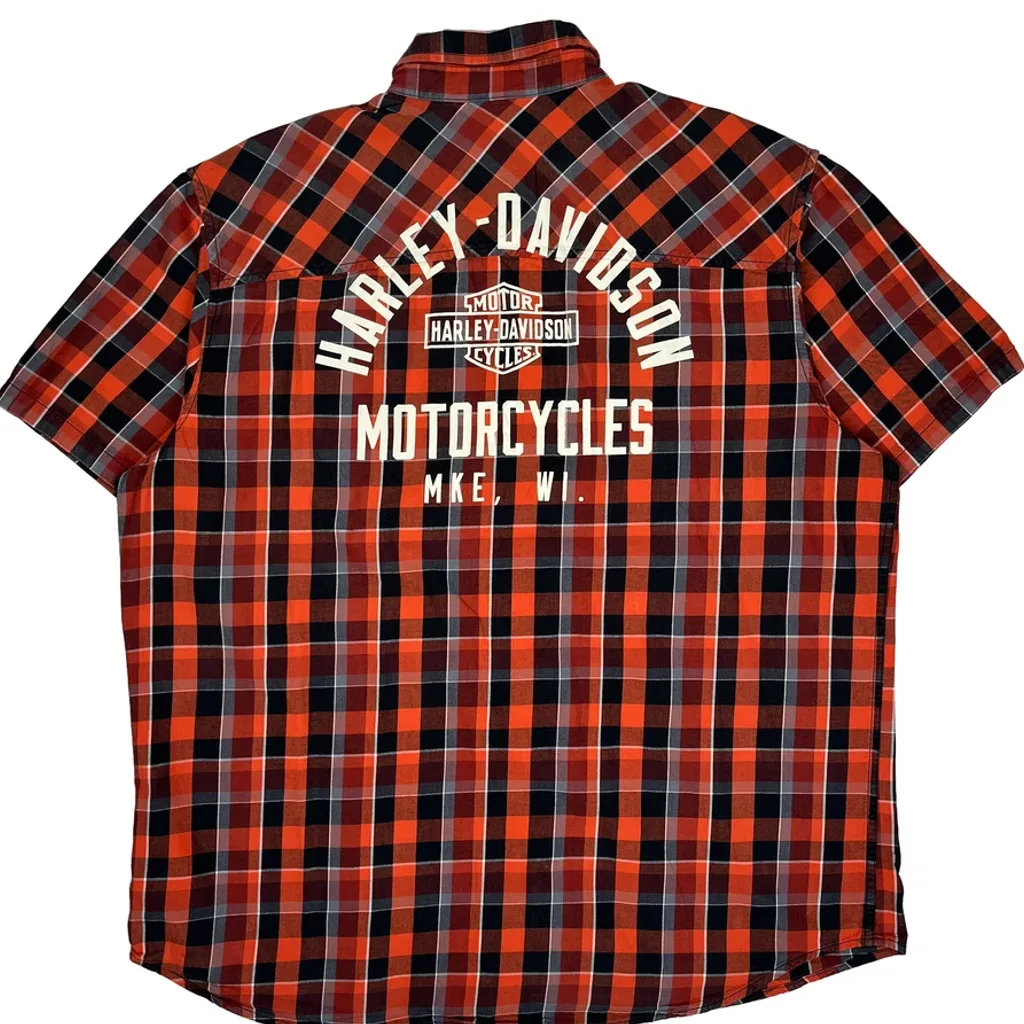 Motorcycles Harley Davidson Checked Short Sleeve Shirt - 2XL Red Cotton - Image 7