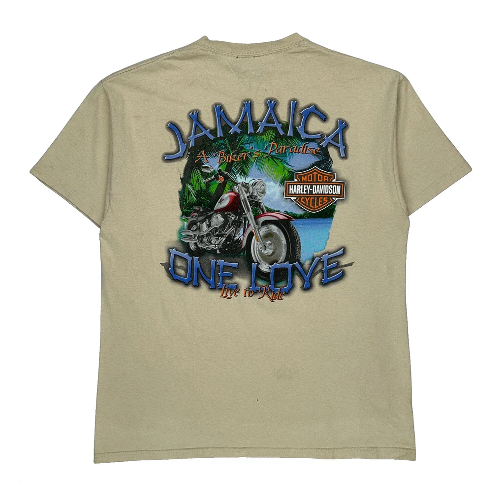 Motorcycles Harley Davidson Graphic T-Shirt - Small Beige Cotton - Image 2