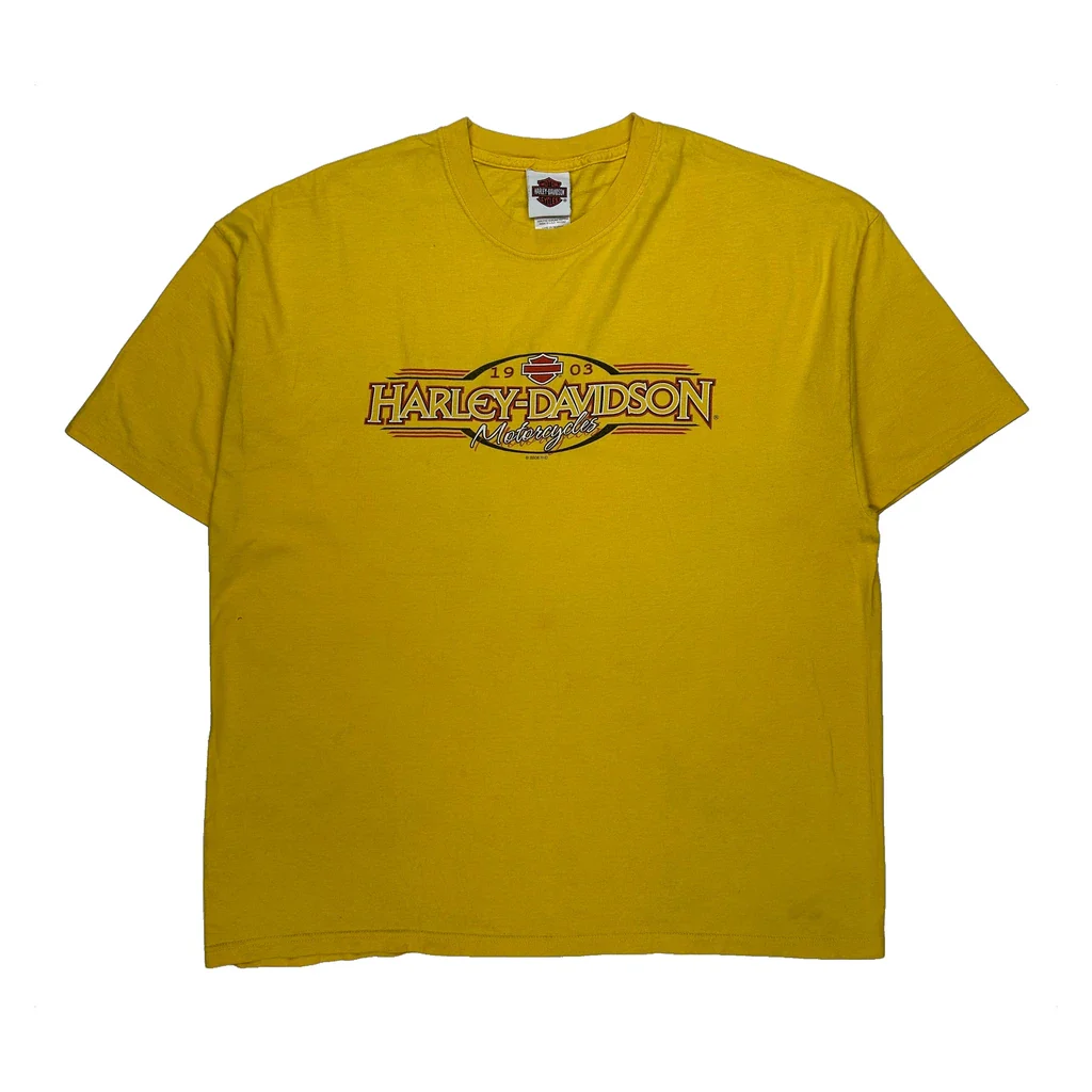 Motorcycles Harley Davidson Graphic T-Shirt - 2XL Yellow Cotton