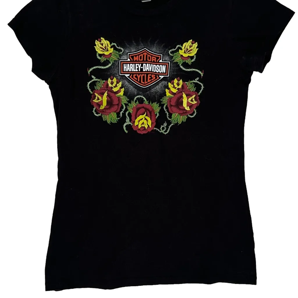 Motorcycles Harley Davidson Floral T-Shirt - Large Black Cotton - Image 5