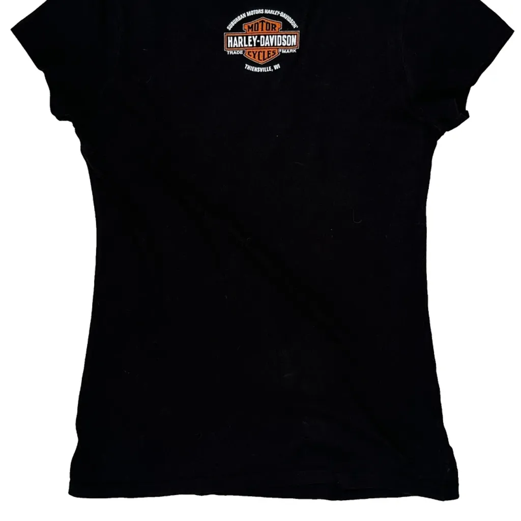 Motorcycles Harley Davidson Floral T-Shirt - Large Black Cotton - Image 6