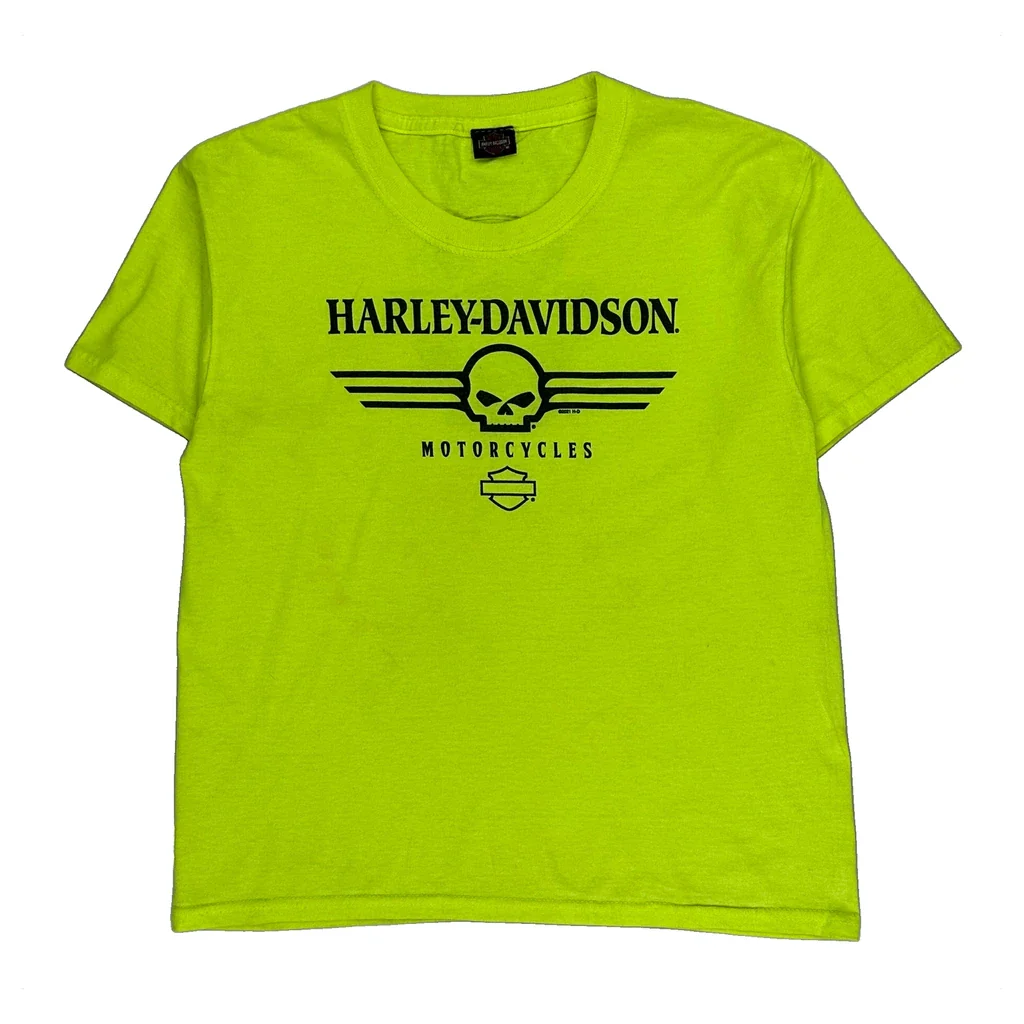 Motorcycles Harley Davidson Graphic T-Shirt - Small Yellow Cotton