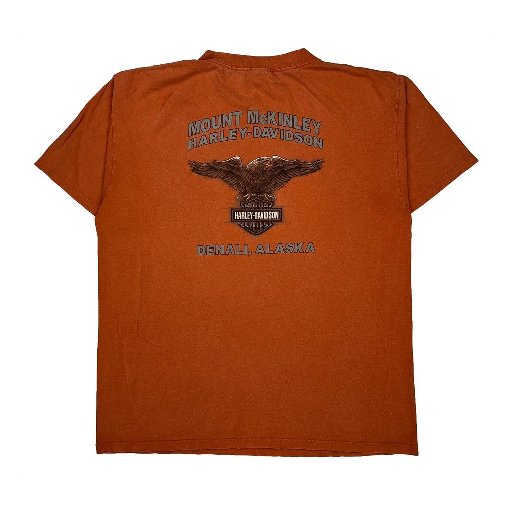 Mount Mckinley Harley Davidson Graphic T-Shirt - Large Orange Cotton - Image 2