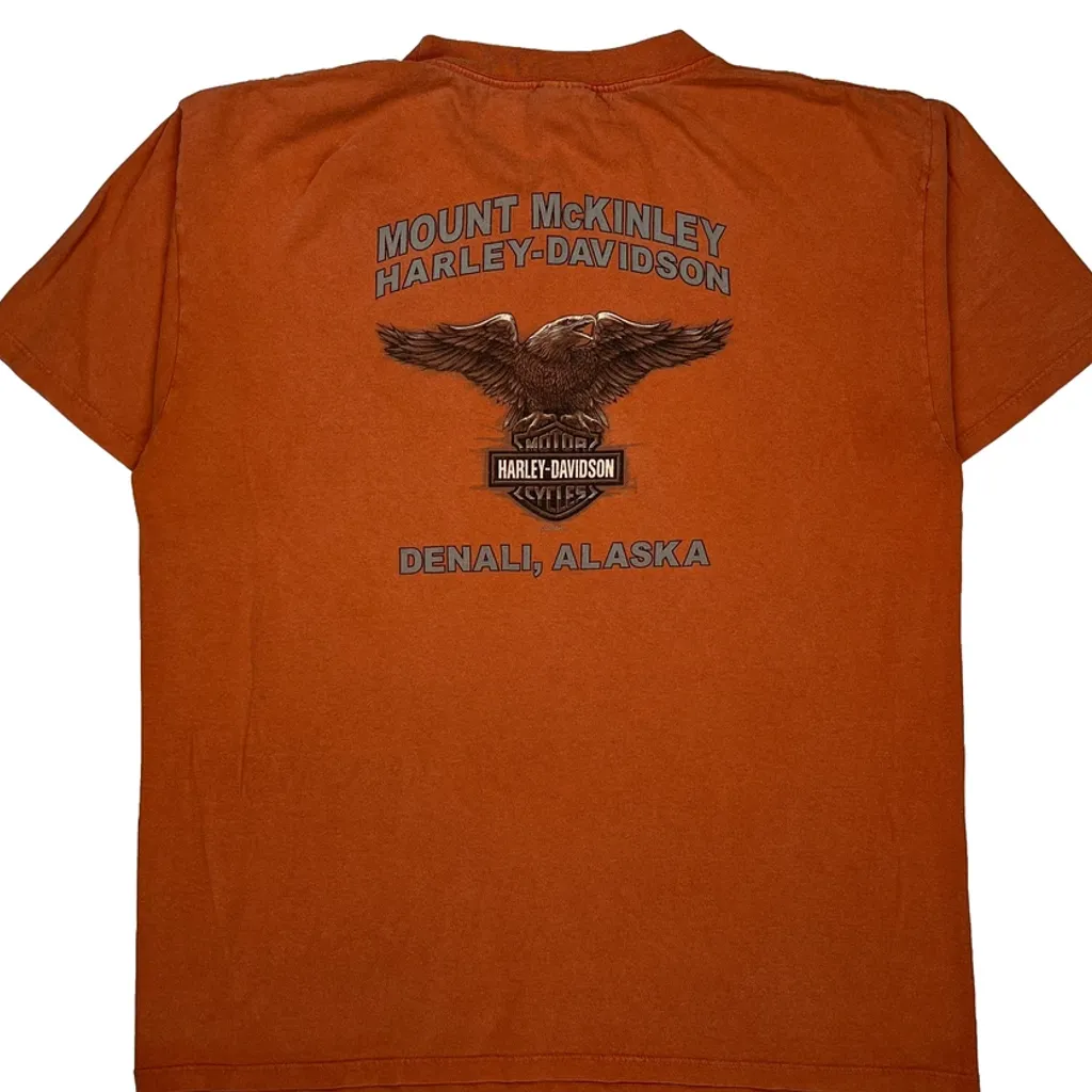 Mount Mckinley Harley Davidson Graphic T-Shirt - Large Orange Cotton - Image 6