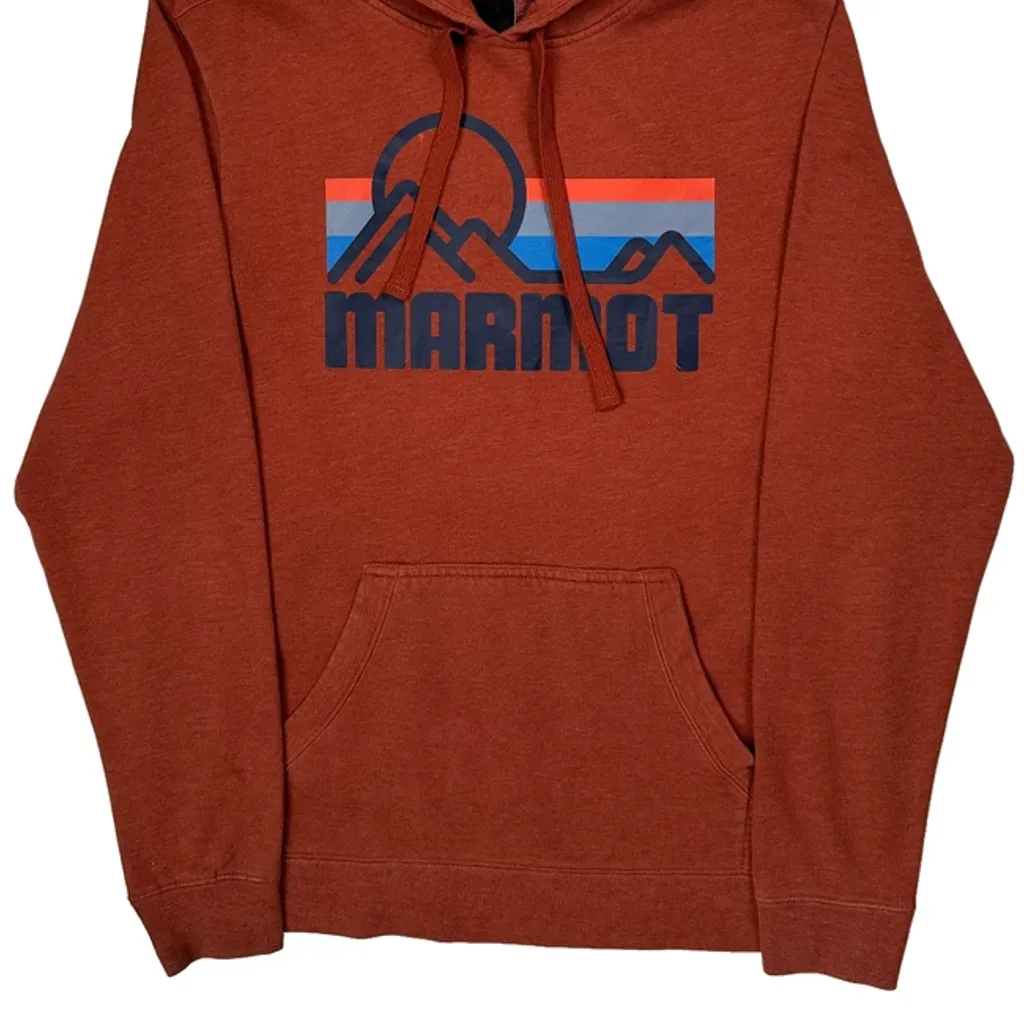 Mountain Graphic Marmot Hoodie - Large Red Cotton Blend - Image 5