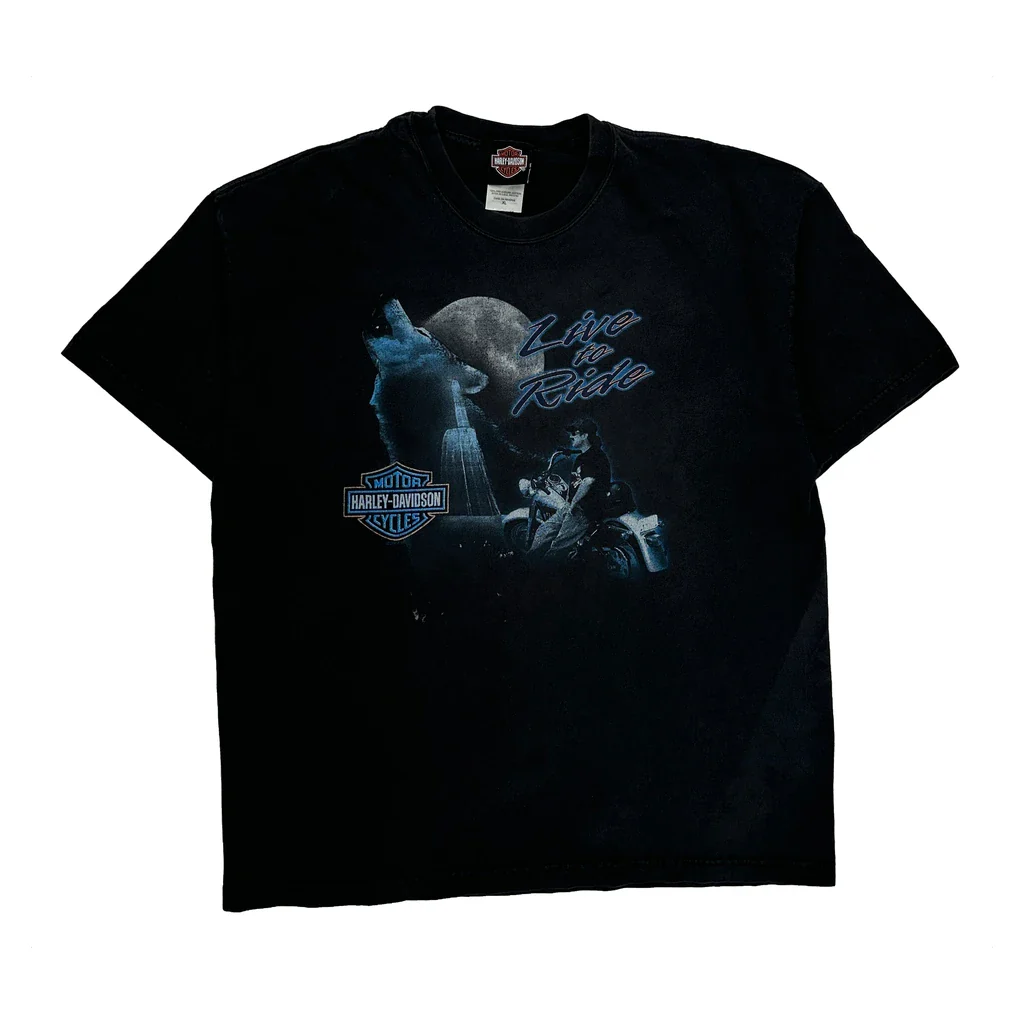Mt. Mckinley Denali Park Alaska Harley Davidson Graphic T-Shirt - XL Black Cotton