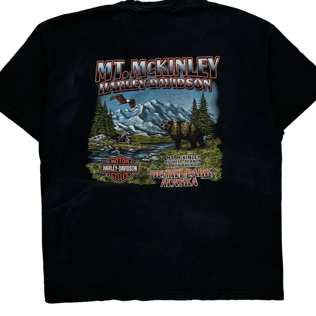 Mt. Mckinley Denali Park Alaska Harley Davidson Graphic T-Shirt - XL Black Cotton - Image 6