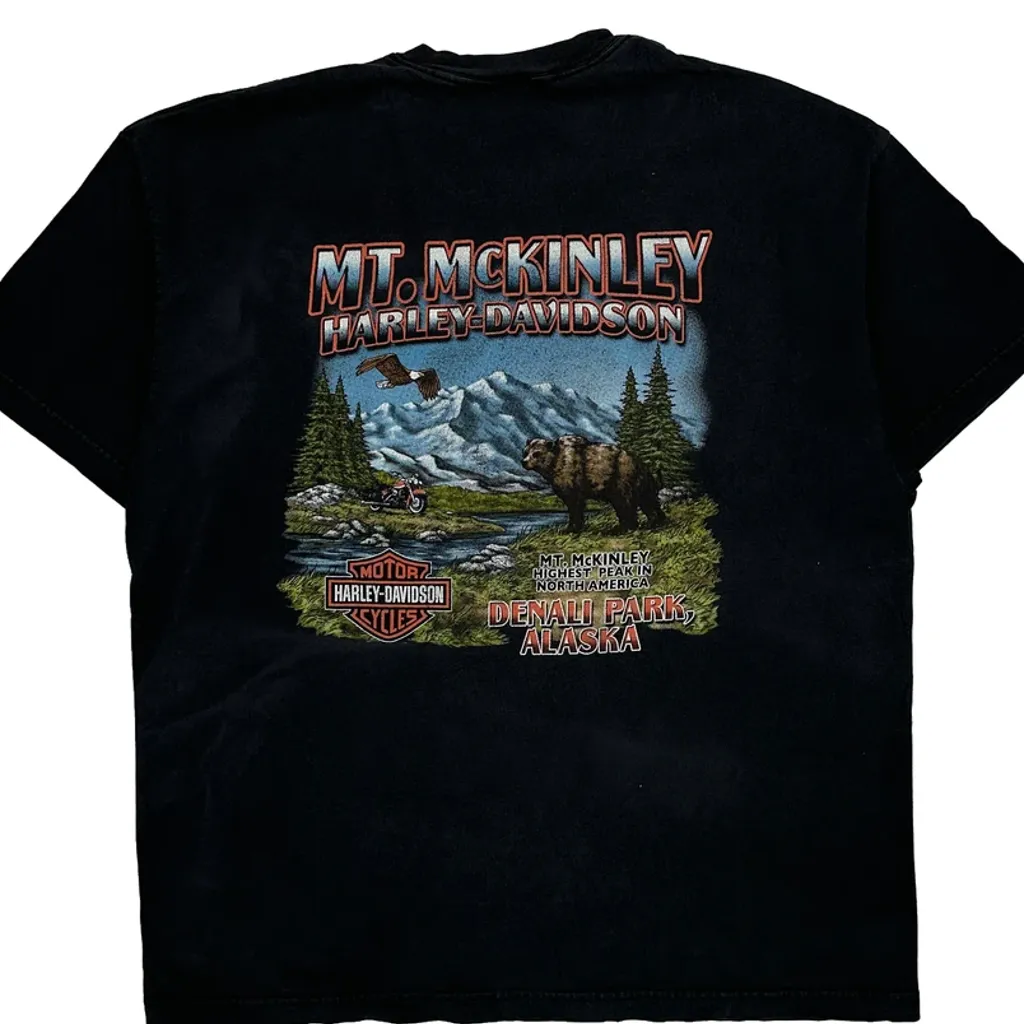 Mt. Mckinley Denali Park Alaska Harley Davidson Graphic T-Shirt - XL Black Cotton - Image 7