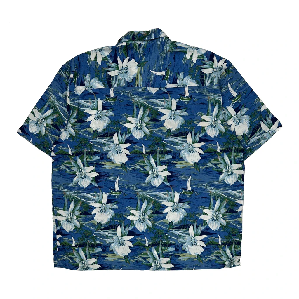 Munsingwear Floral Hawaiian Shirt - Large Blue Viscose - Image 2