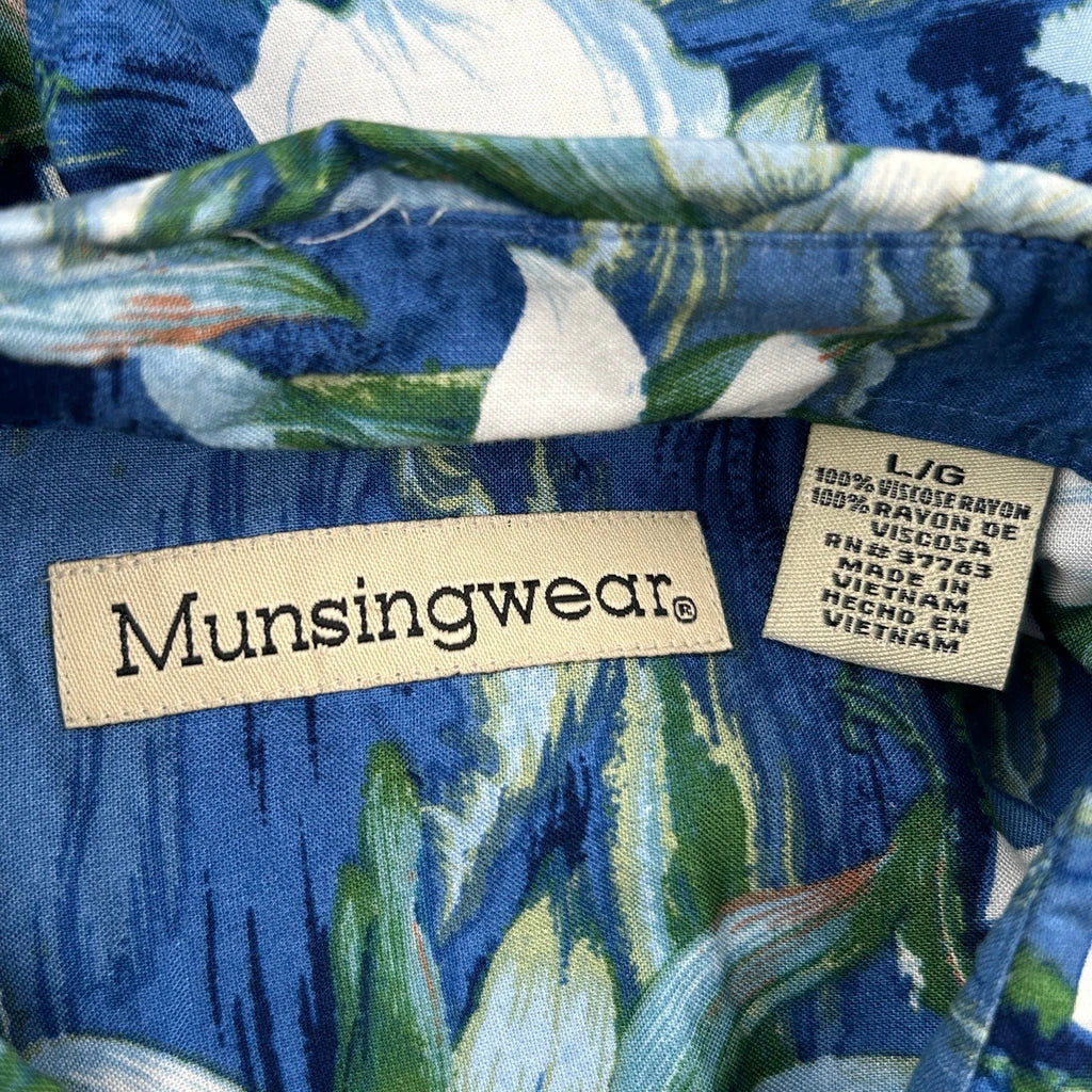 Munsingwear Floral Hawaiian Shirt - Large Blue Viscose - Image 3