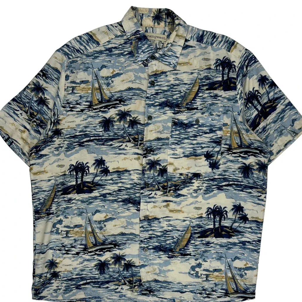 Munsingwear Hawaiian Shirt - Medium Blue Cotton - Image 4