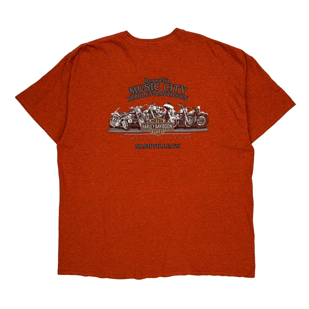 Music City Harley Davidson Graphic T-Shirt - 2XL Orange Cotton - Image 2