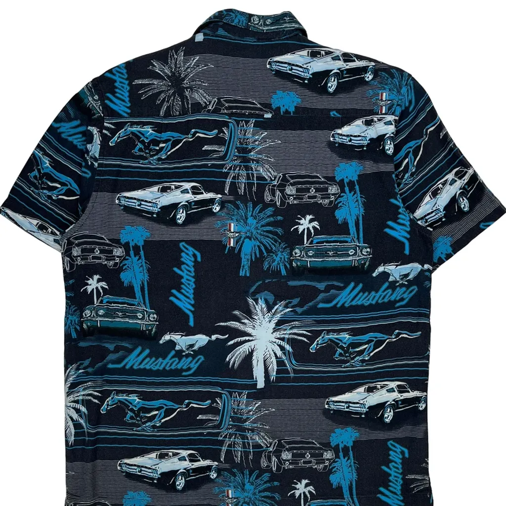 Mustang Newport Blue Graphic Hawaiian Shirt - Large Blue Cotton - Image 6