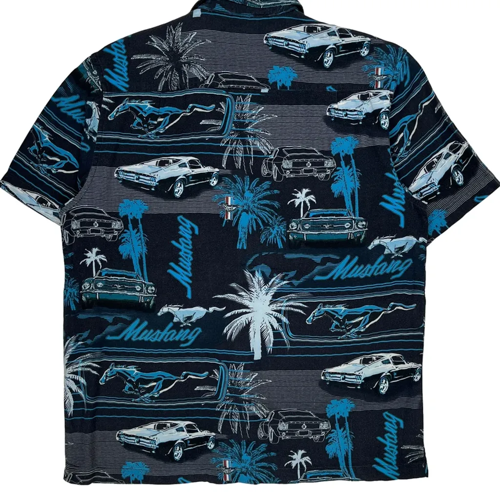 Mustang Newport Blue Graphic Hawaiian Shirt - Large Blue Cotton - Image 7
