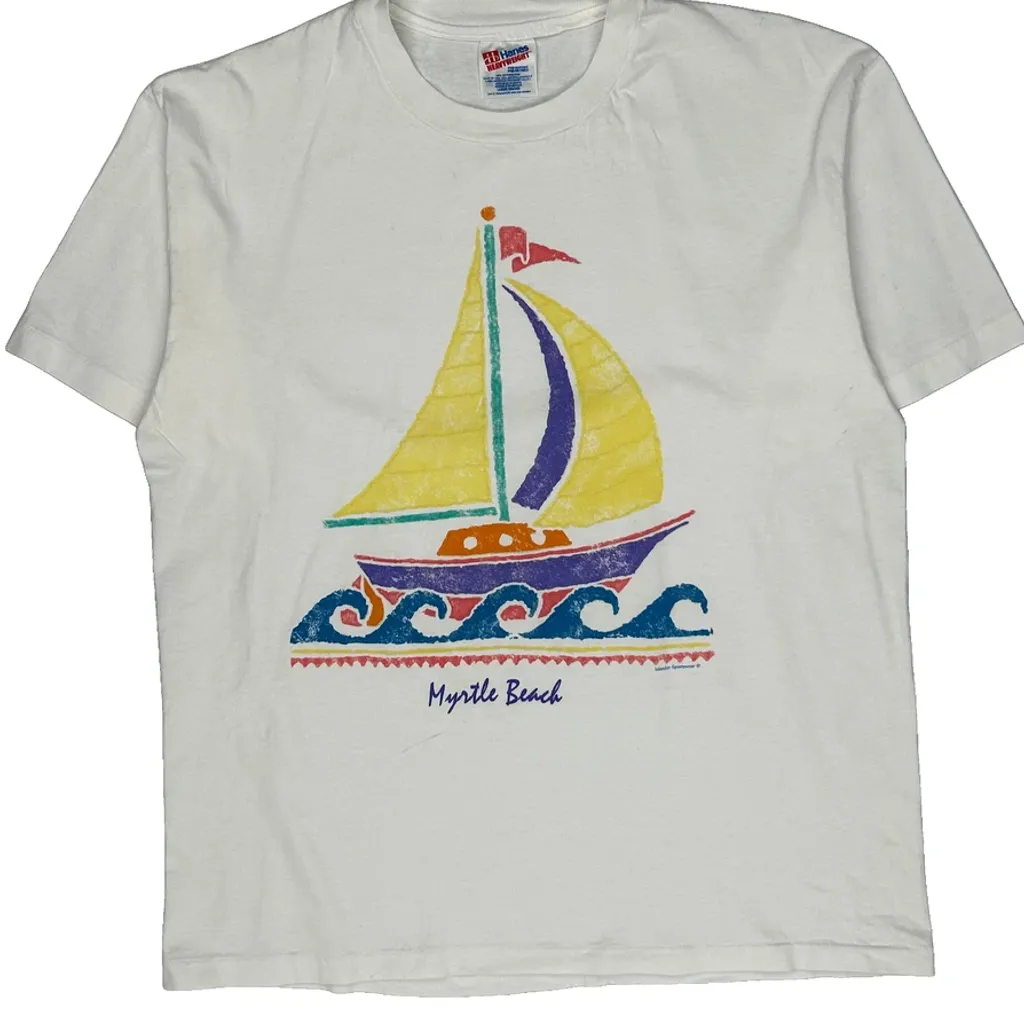 Myrtle Beach Hanes Graphic T-Shirt - Large White Cotton - Image 5