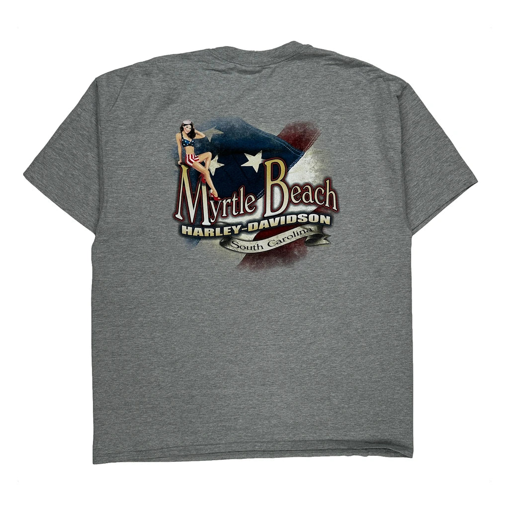 Myrtle Beach Harley Davidson Graphic T-Shirt - 2XL Grey Cotton - Image 2