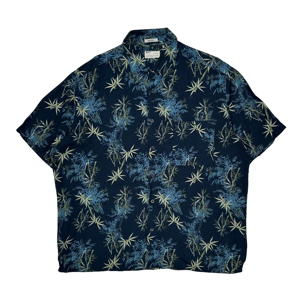 Natural Issue Floral Hawaiian Shirt - Large Blue Viscose