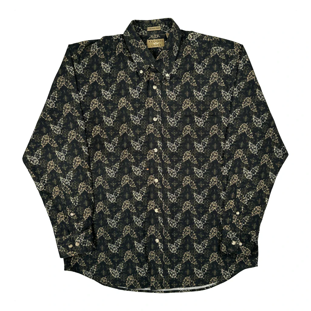Natural Issue Floral Patterned Shirt - Medium Black Cotton