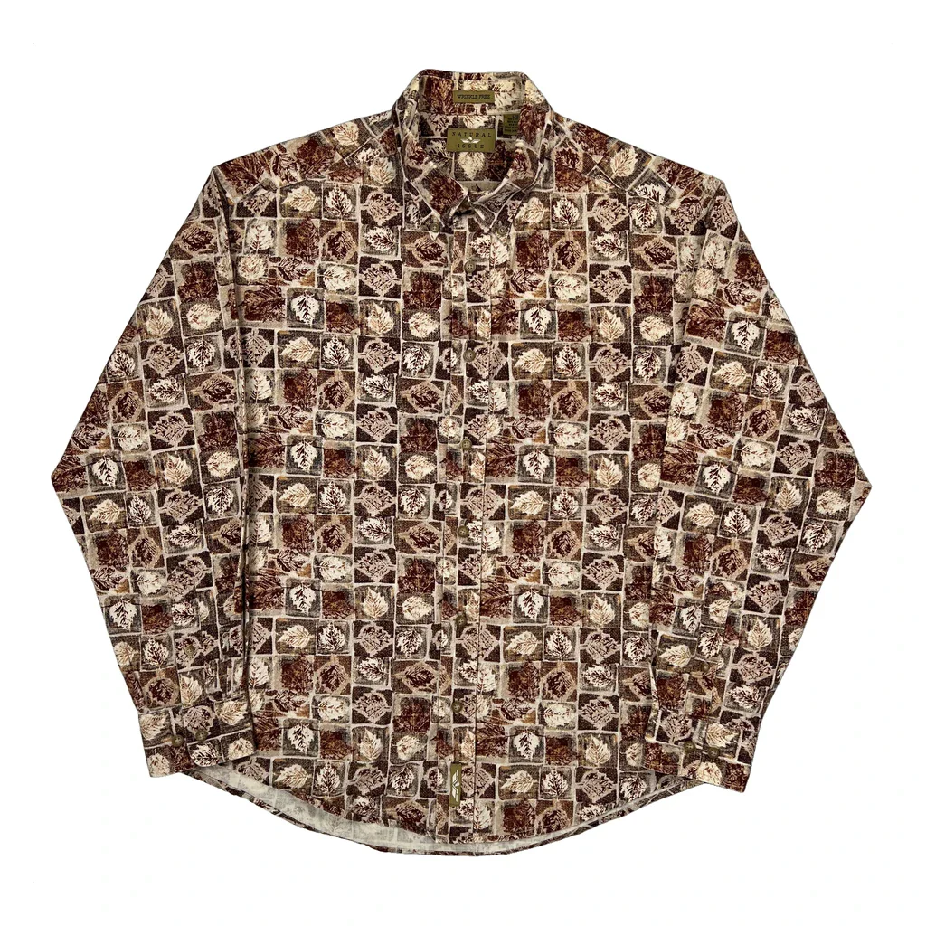 Natural Issue Patterned Shirt - Large Brown Cotton