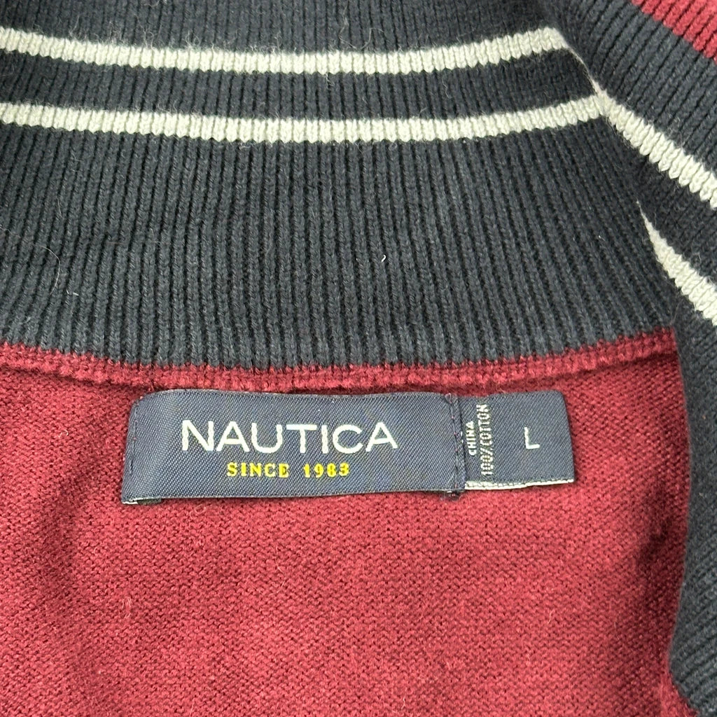 Nautica Collared 1/4 Zip - Large Burgundy Cotton - Image 3