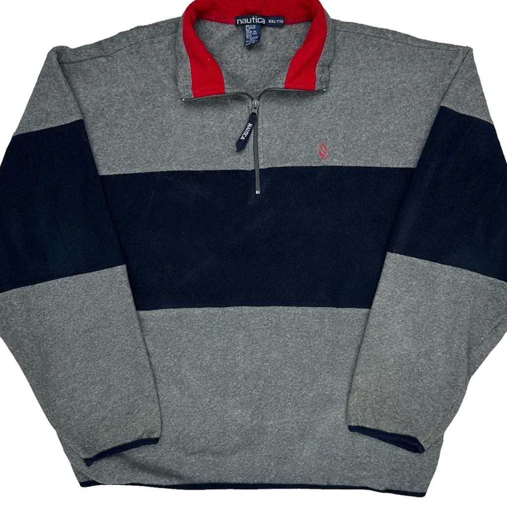 Nautica Striped 1/4 Zip - 2XL Grey Polyester - Image 4