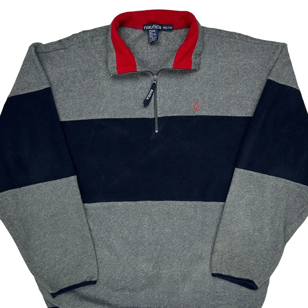 Nautica Striped 1/4 Zip - 2XL Grey Polyester - Image 5