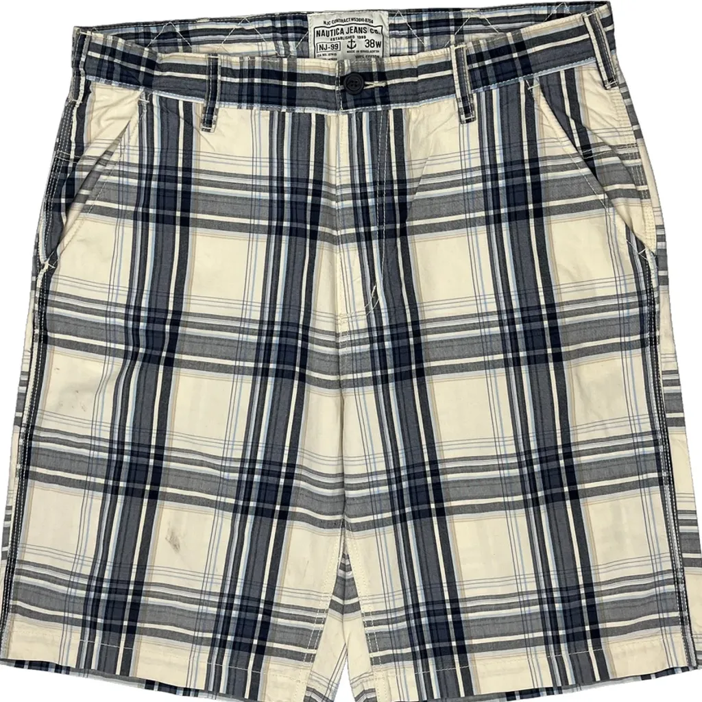 Nautica Checked Chino Shorts - 38W 9L Blue Cotton - Image 10