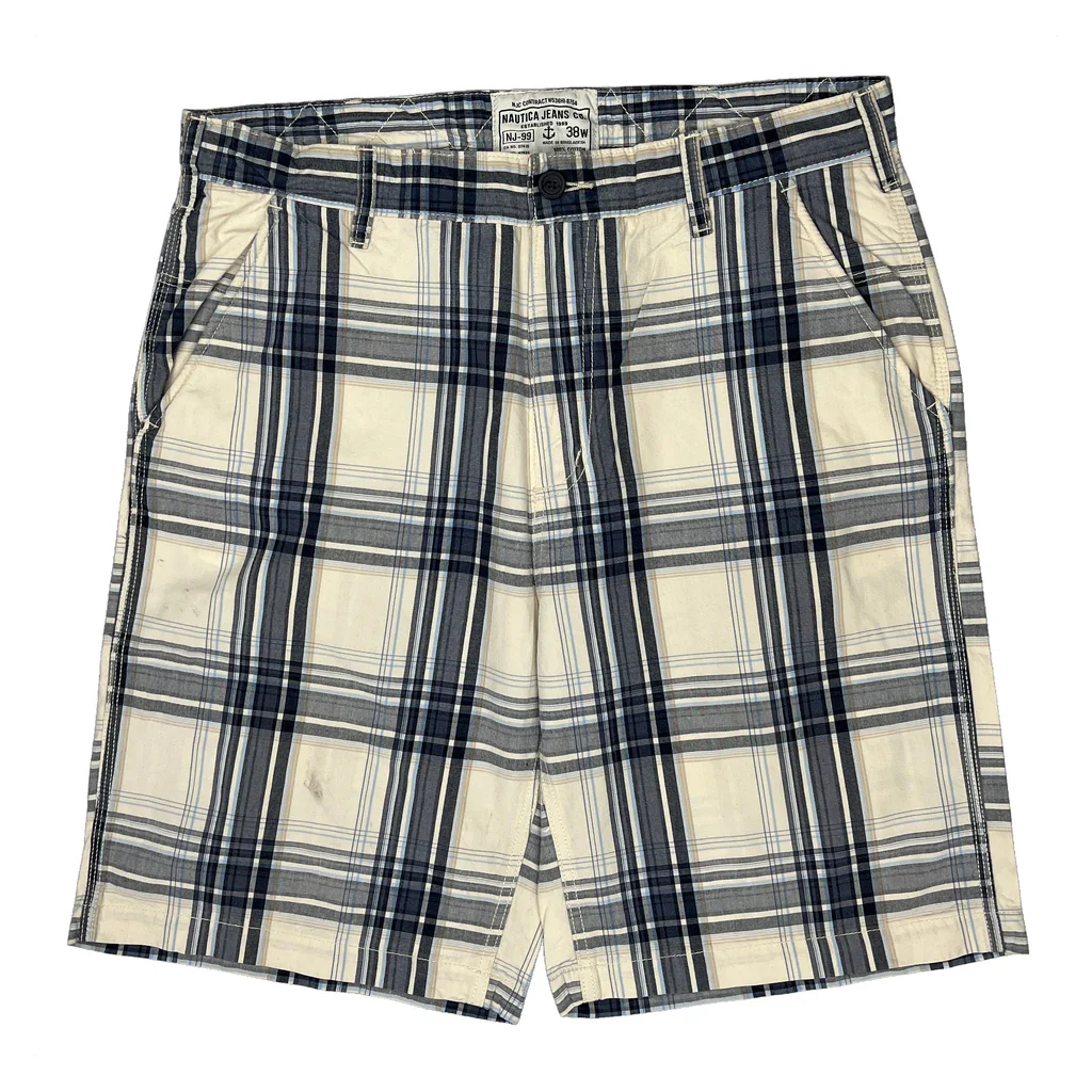 Nautica Checked Chino Shorts - 38W 9L Blue Cotton - Image 2