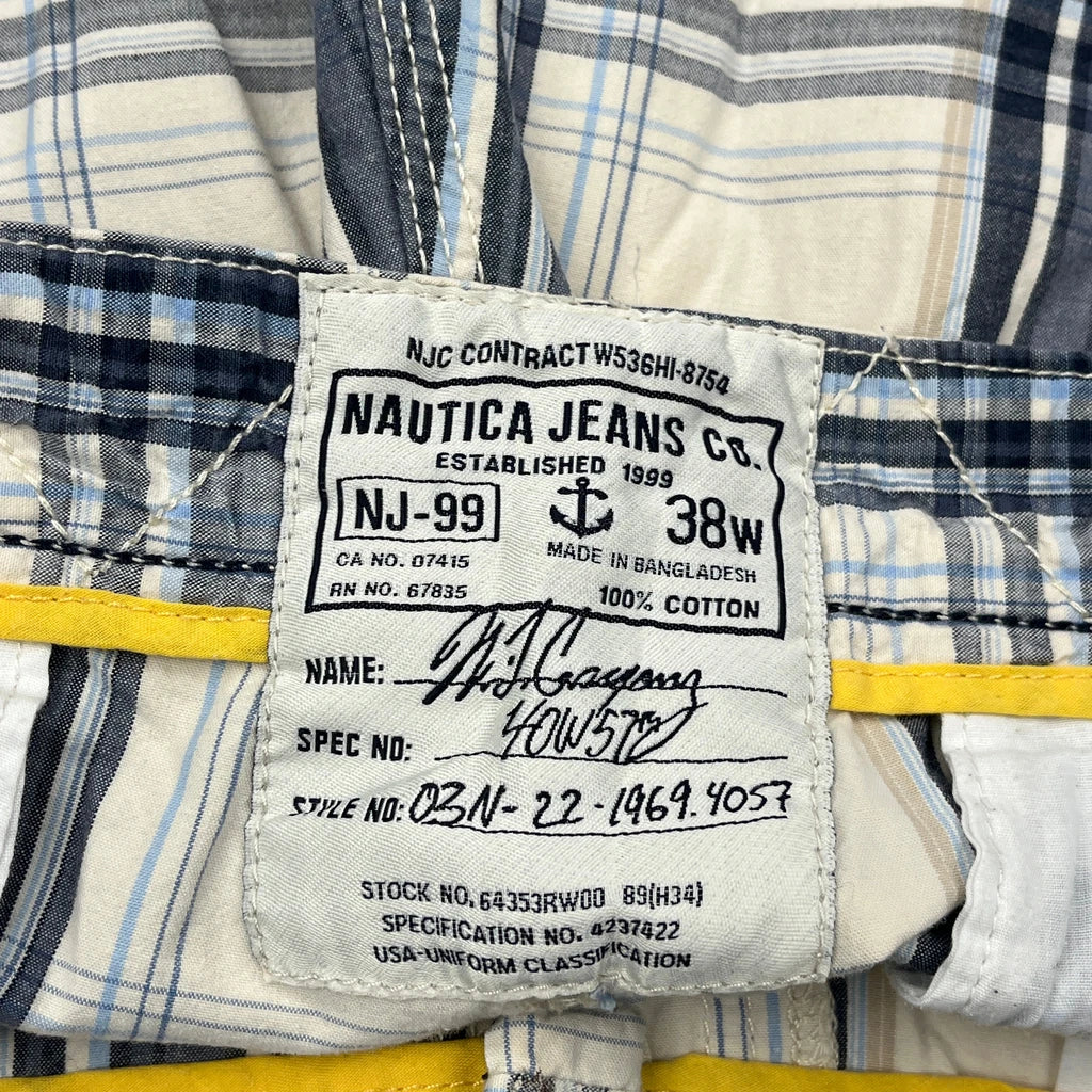 Nautica Checked Chino Shorts - 38W 9L Blue Cotton - Image 6