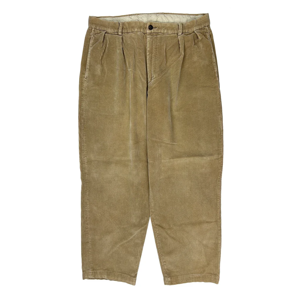 Nautica Pleated Loose Cord Trousers - 35″ Waist Beige Cotton