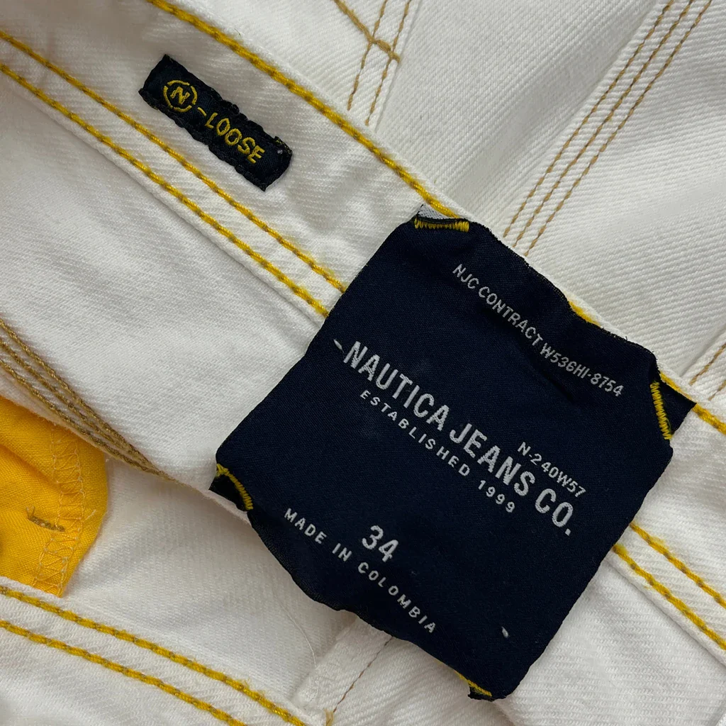 Nautica Baggy Denim Shorts - 32W 12L White Cotton - Image 6