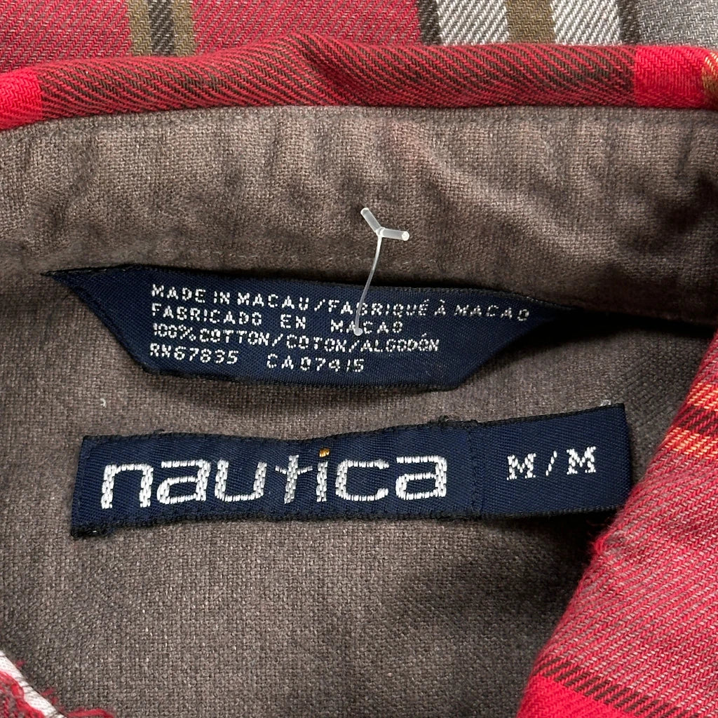 Nautica Checked Flannel Shirt - Medium Red Cotton - Image 3