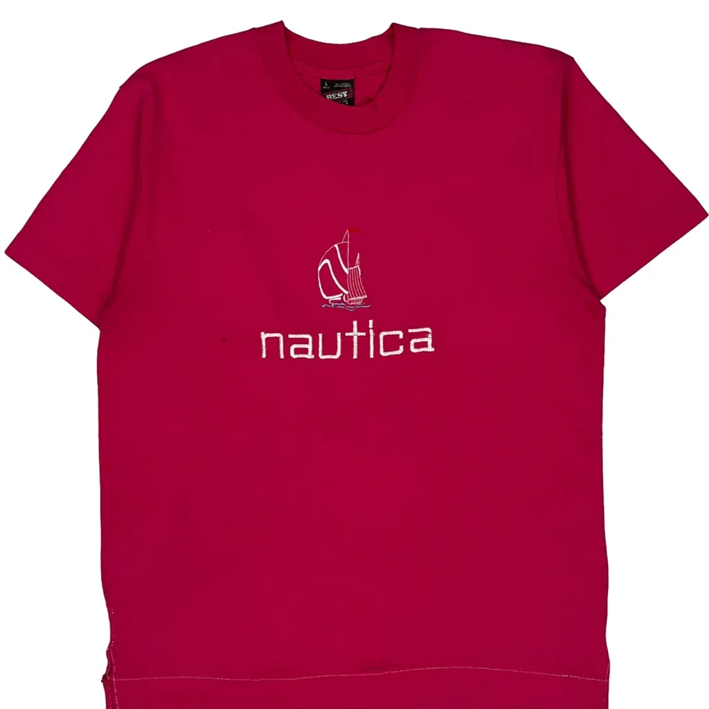 Nautica Fruit Of The Loom Single Stitch T-Shirt - Large Red Cotton Blend - Image 5