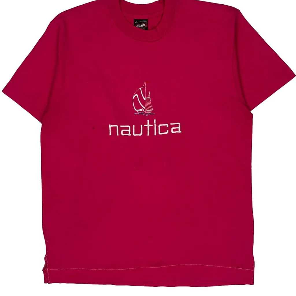 Nautica Fruit Of The Loom Single Stitch T-Shirt - Large Red Cotton Blend - Image 6