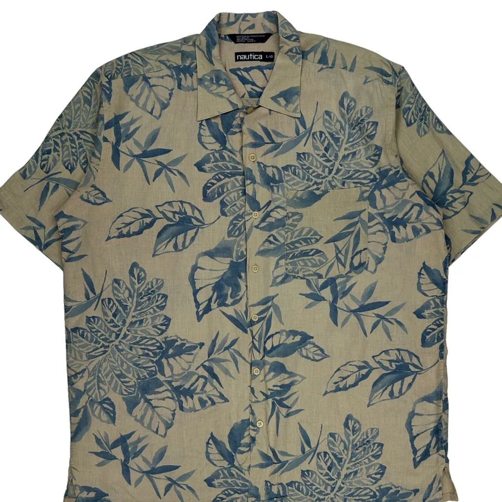 Nautica Hawaiian Shirt - Large Beige Linen Blend - Image 5