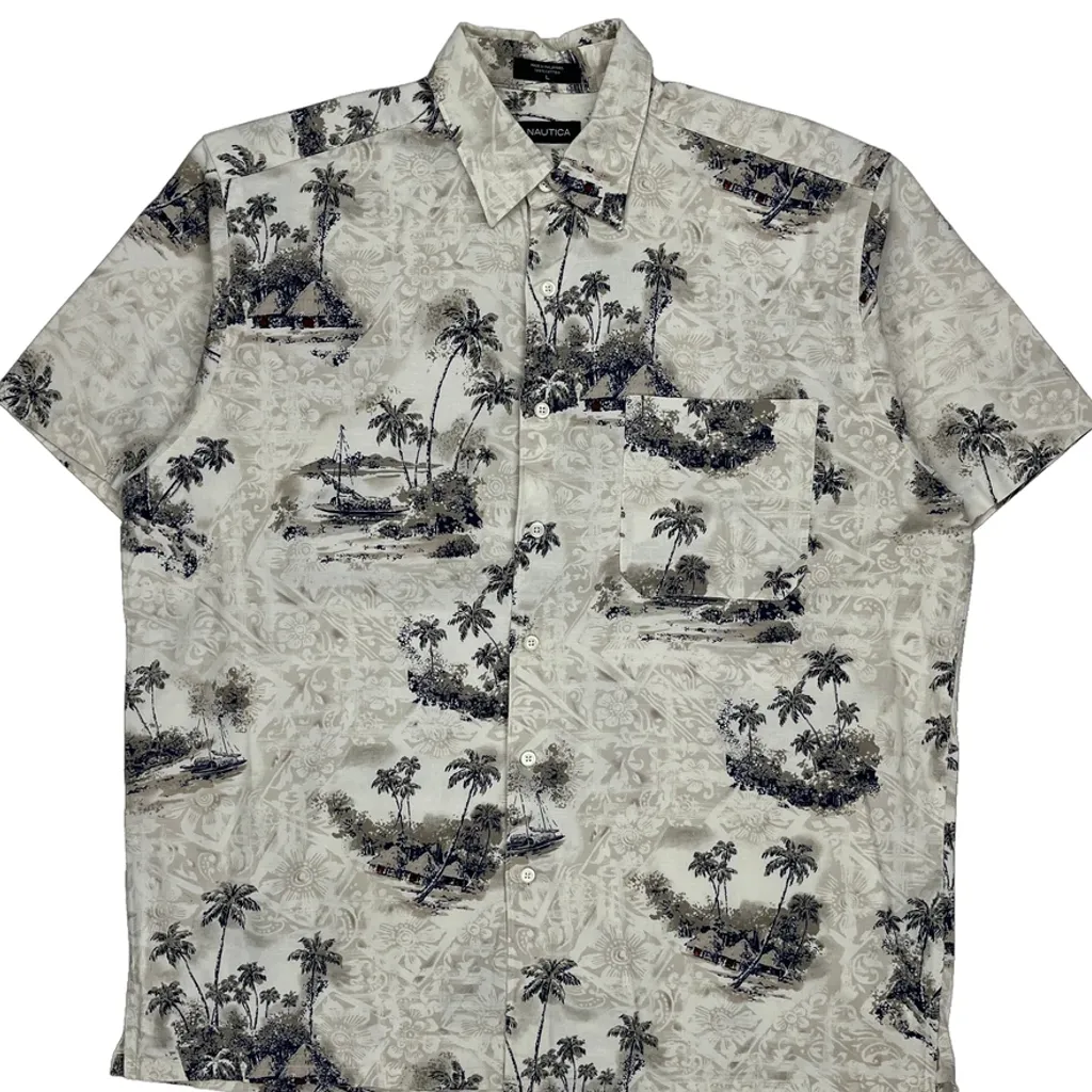 Nautica Hawaiian Shirt - Large Cream Cotton - Image 4