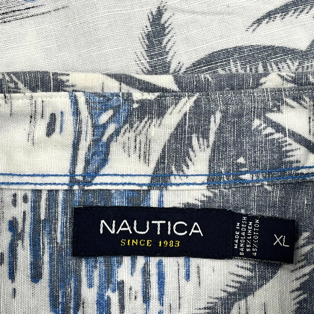 Nautica Floral Hawaiian Shirt - XL Grey Cotton Blend - Image 3