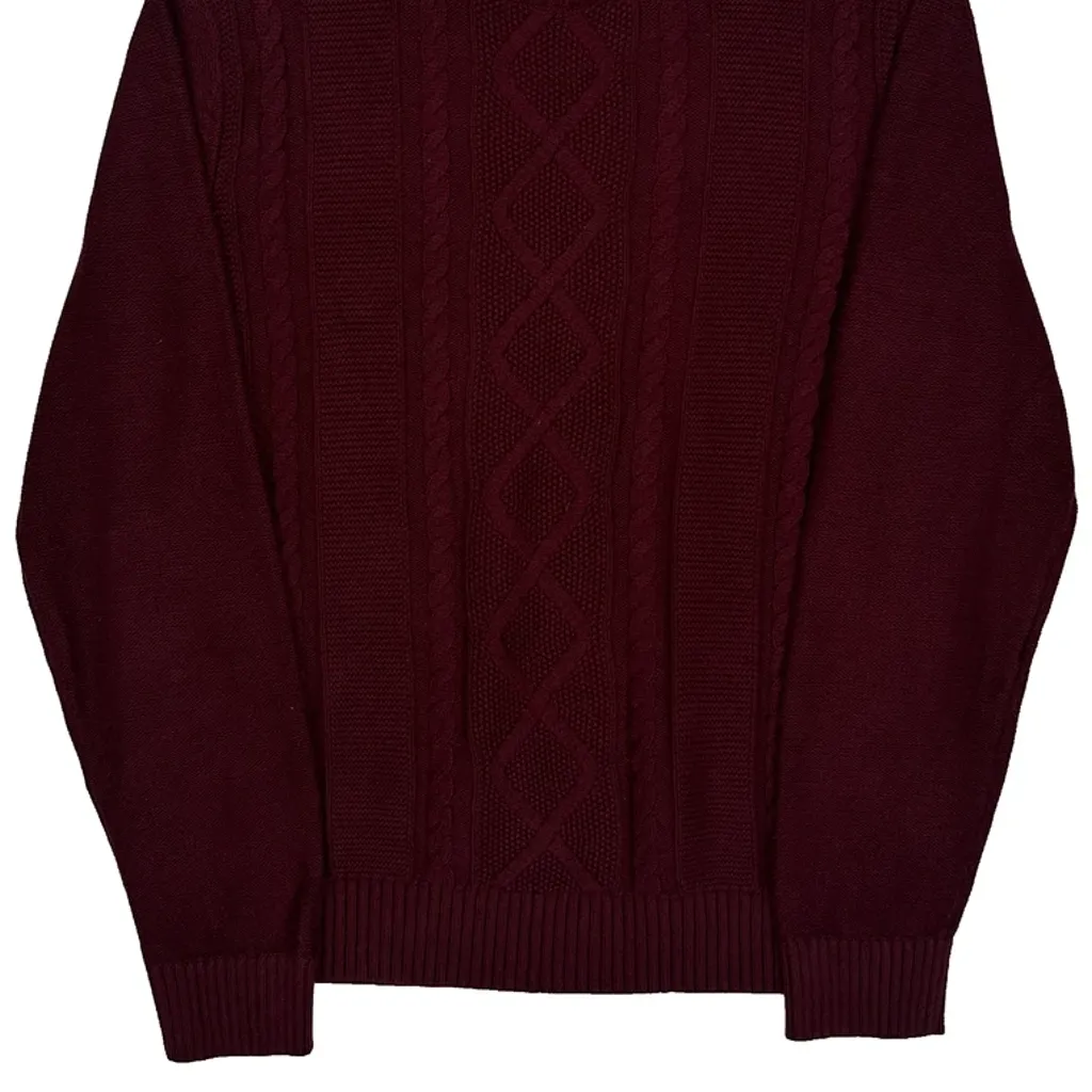 Nautica Cable Knit Jumper - Medium Burgundy Cotton - Image 5