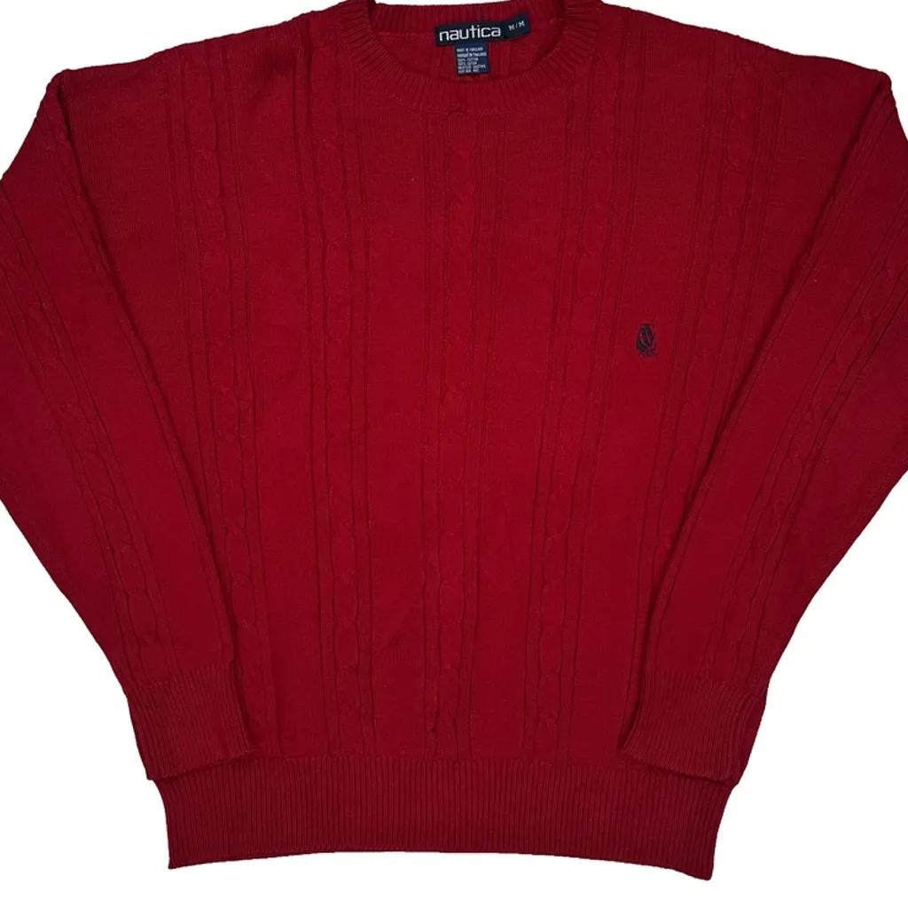 Nautica Cable Knit Jumper - Medium Red Cotton - Image 4