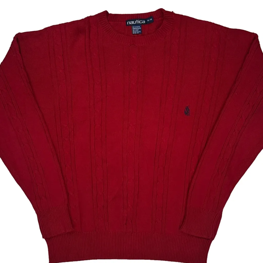 Nautica Cable Knit Jumper - Medium Red Cotton - Image 5